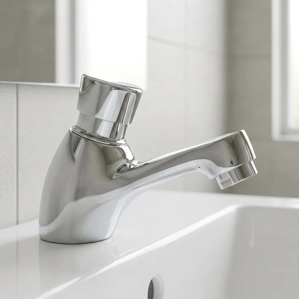 Self Closing Push Button Basin Faucet Solid Brass Single Cold Water Tap-Time Delay Valve For Public Restroom School-Hotel Sink