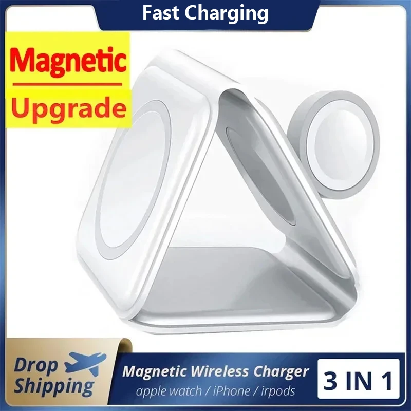 30W 3 in 1 Magnetic Wireless Charger Pad Stand for iPhone 14 13 12 Pro Max Airpods iWatch  Fast Wireless Charging Dock Station