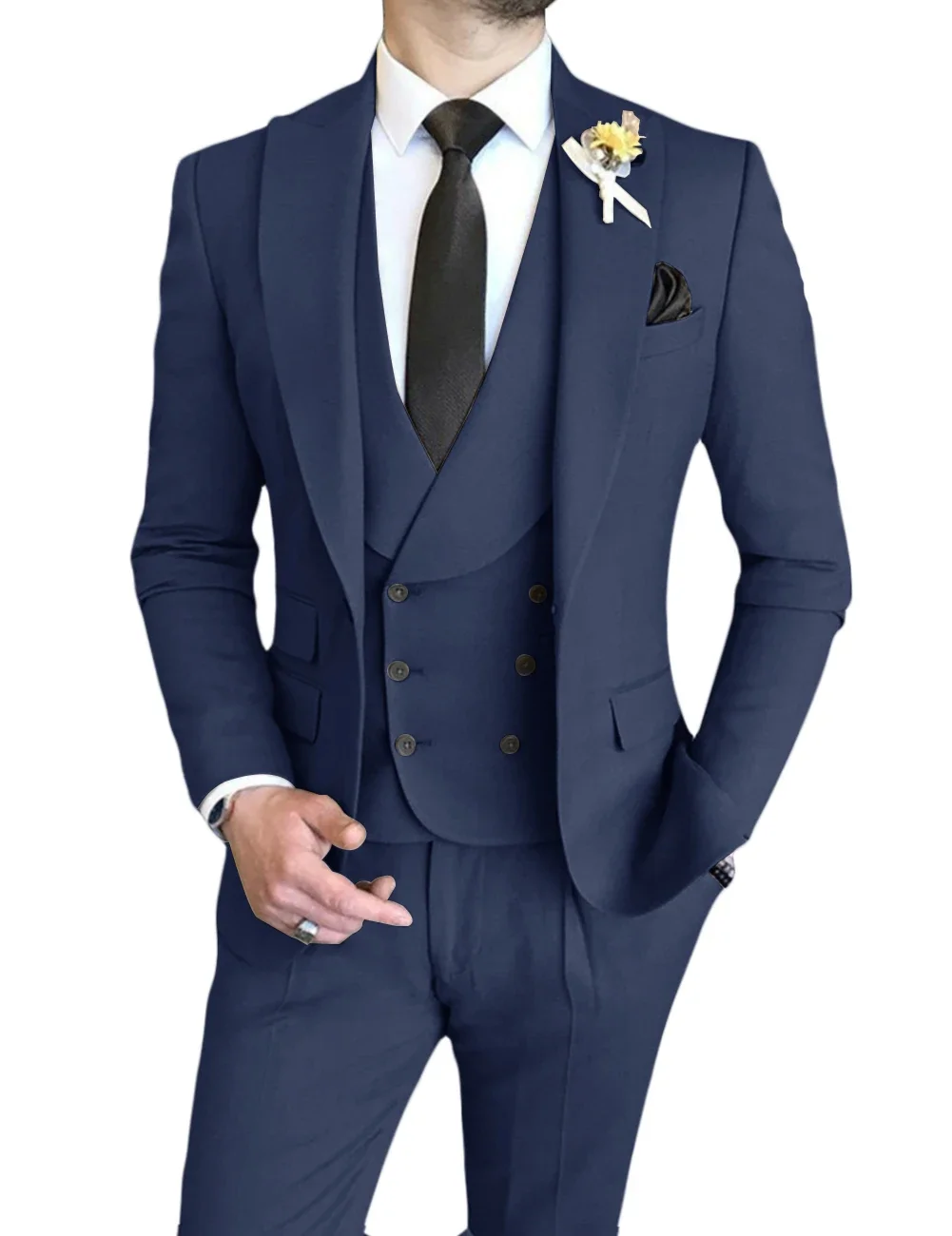 3Pcs Formal Men Suits Slim Fit Double Breasted Groom Formal Business Male Blazer Set Shawl Collar Wedding (Jacket+Vest+Pants)