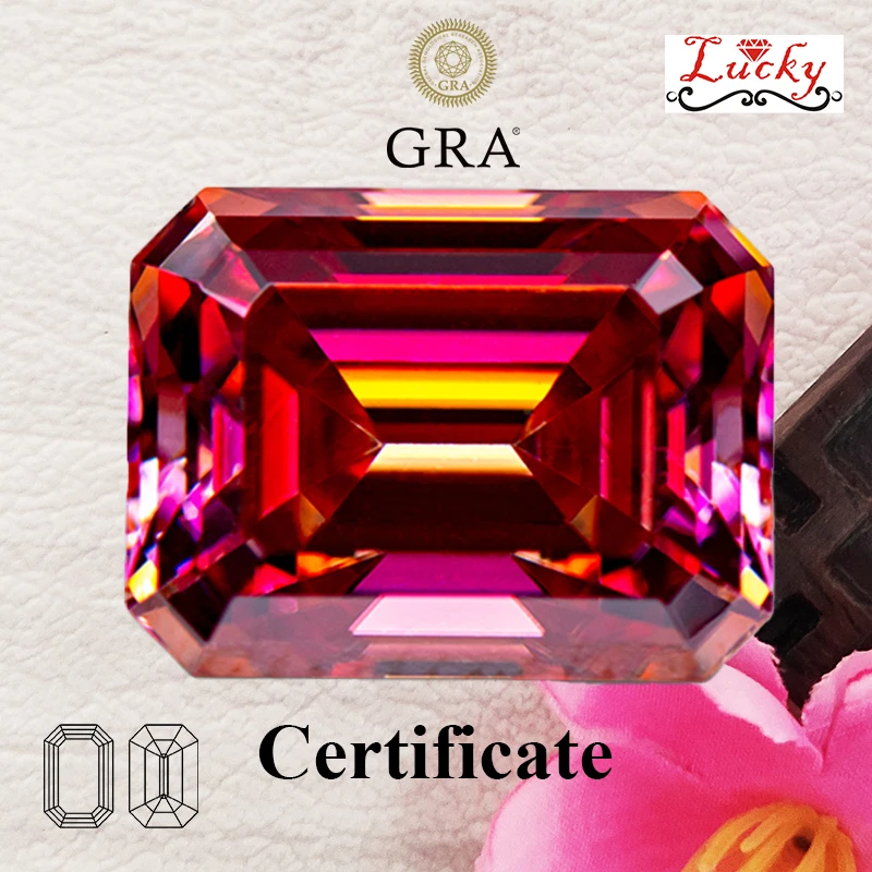 

Moissanite Watermelon Red Color Emerald Cut VVS1 Charms Beads for DIY Jewelry Making Earrings Materials with GRA Certificate