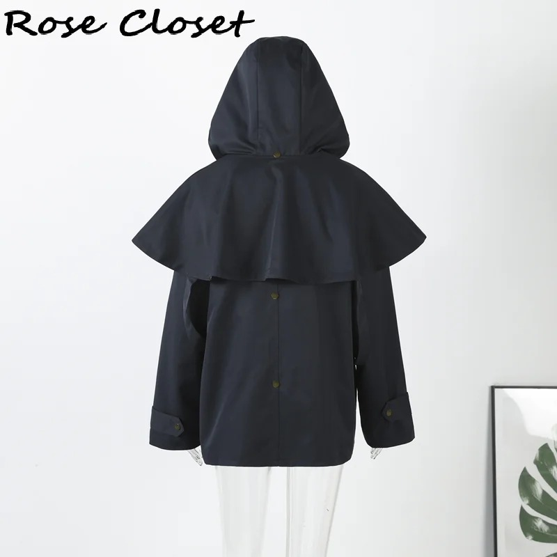 شيك الخريف المرأة معطف مقنع قابل للإزالة فضفاض سترات طويلة جيوب سستة أبلى 2025 جديد أنثى عادية مقاوم للماء الشارع الشهير #5
