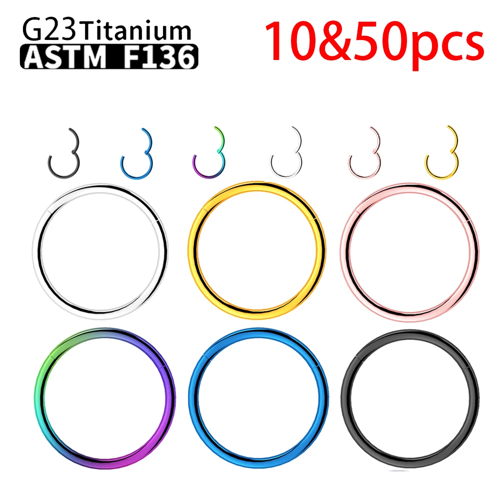 10pcs G23 Titanium Wholesale Hoop Earring  Nose Ring For Women Piercing Jewelry Lip Ear Ring Hoop Mixed Color Body Clips Hinge