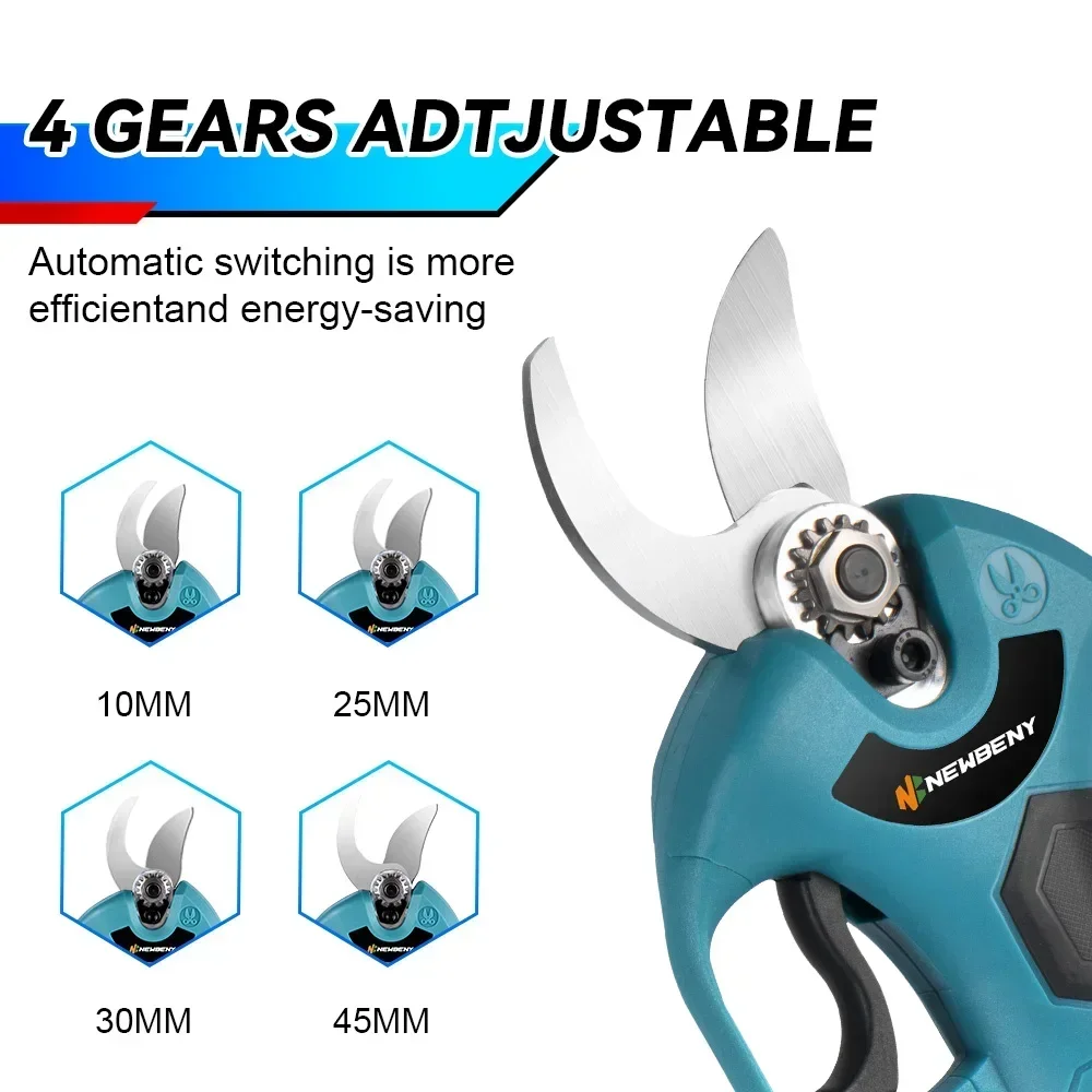 30mm Brushless Electric Pruning Shears 4 Gears Electric Scissors Orchard Shrub Branch Pruning Tools For 21V 18V Battery