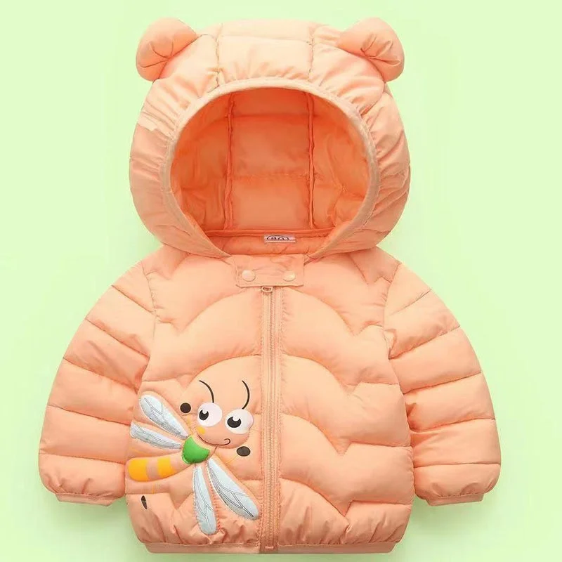 Baby Cartoon Print Down Jackets For Girls Boys Autumn Winter Warm Hooded Coats Children Clothes Infant Thin Outerwear 1-5 Years