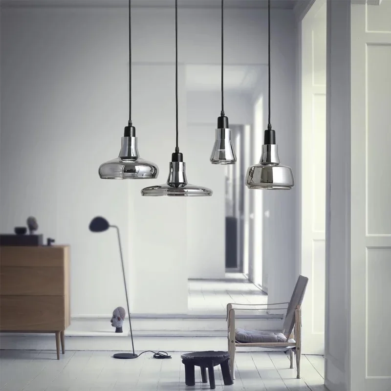 

Modern Smoky Gray Glass Led Pendant Lamp Simple Chandelier for Bedroom Bedside Dining Room Led Hanging Lighting Fixtures