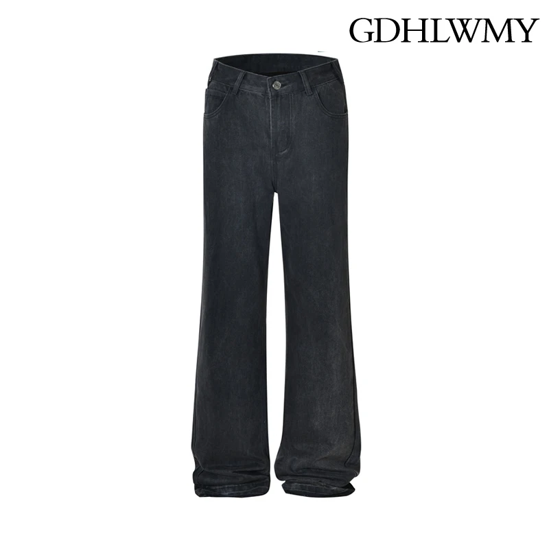 

GDHLWMY 2024 New Four Seasons American retro black gray micro flared jeans, straight fitting casual pants for men and women