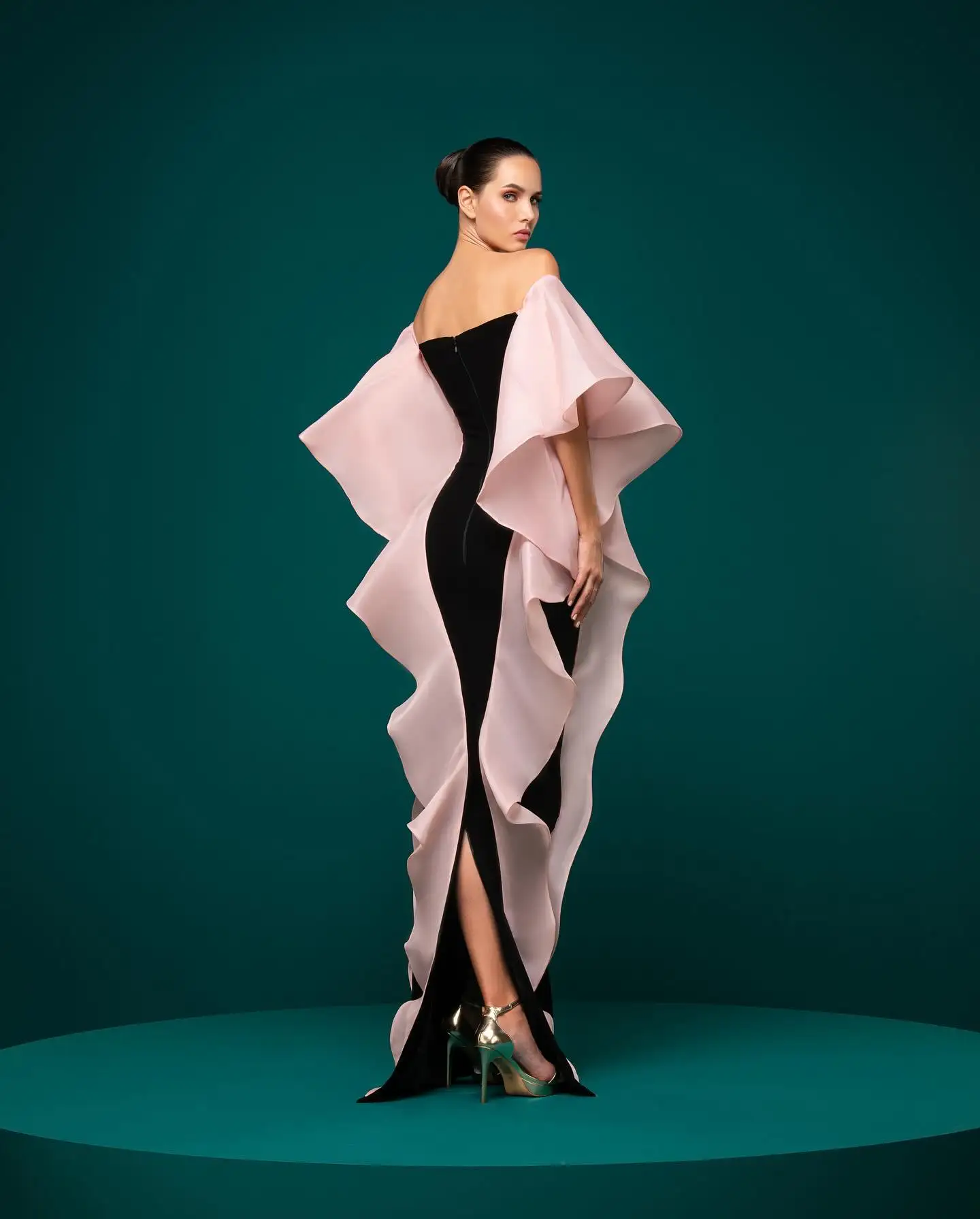 Robe de soirée sirène en velours, personnalisée, Sexy, épaules dénudées, volants, haute qualité, demi-manches, longueur au sol, robes de bal