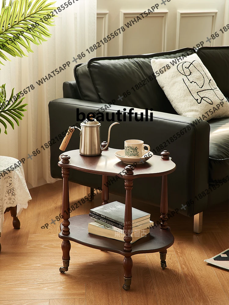 

French retro coffee table small apartment living room removable sofa corner few solid wood trolley