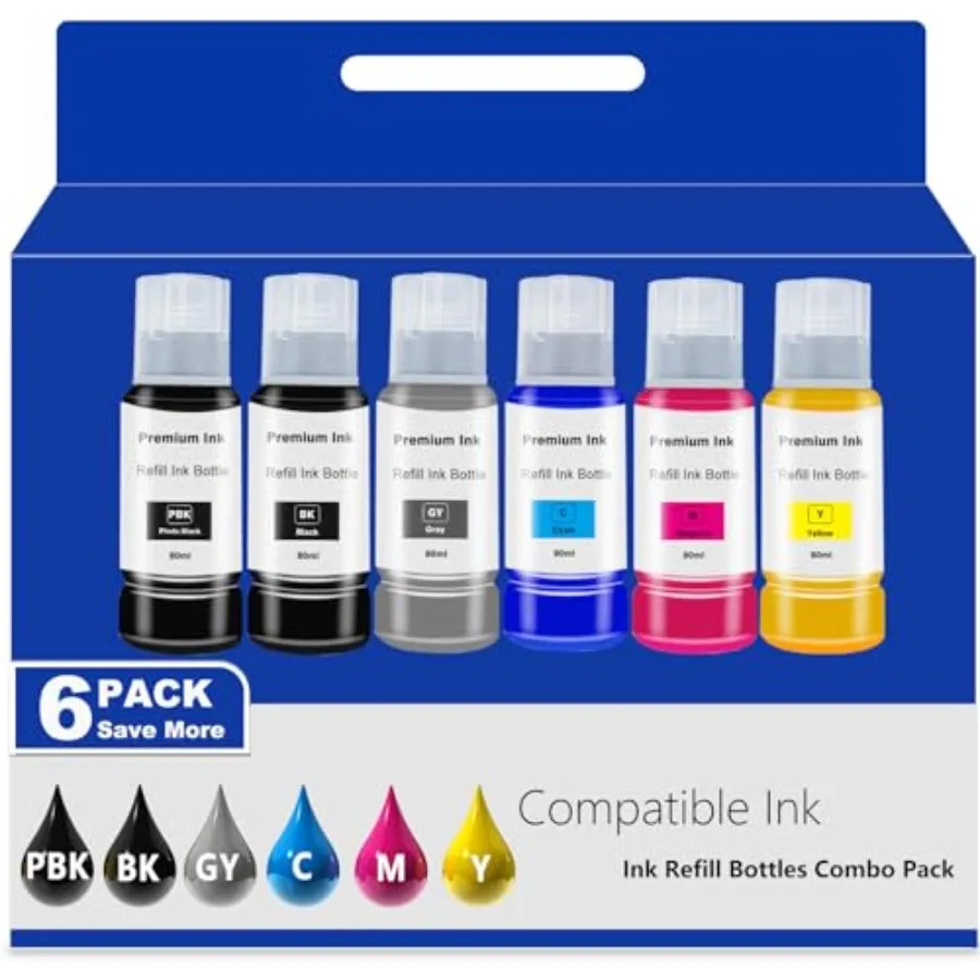 

552 Ink Refill Bottles 6 Pack Replacement for Epson Ecotank Photo ET-8550 ET-8500 ET8550 ET8500 8550 8500 Printer Compatible fo