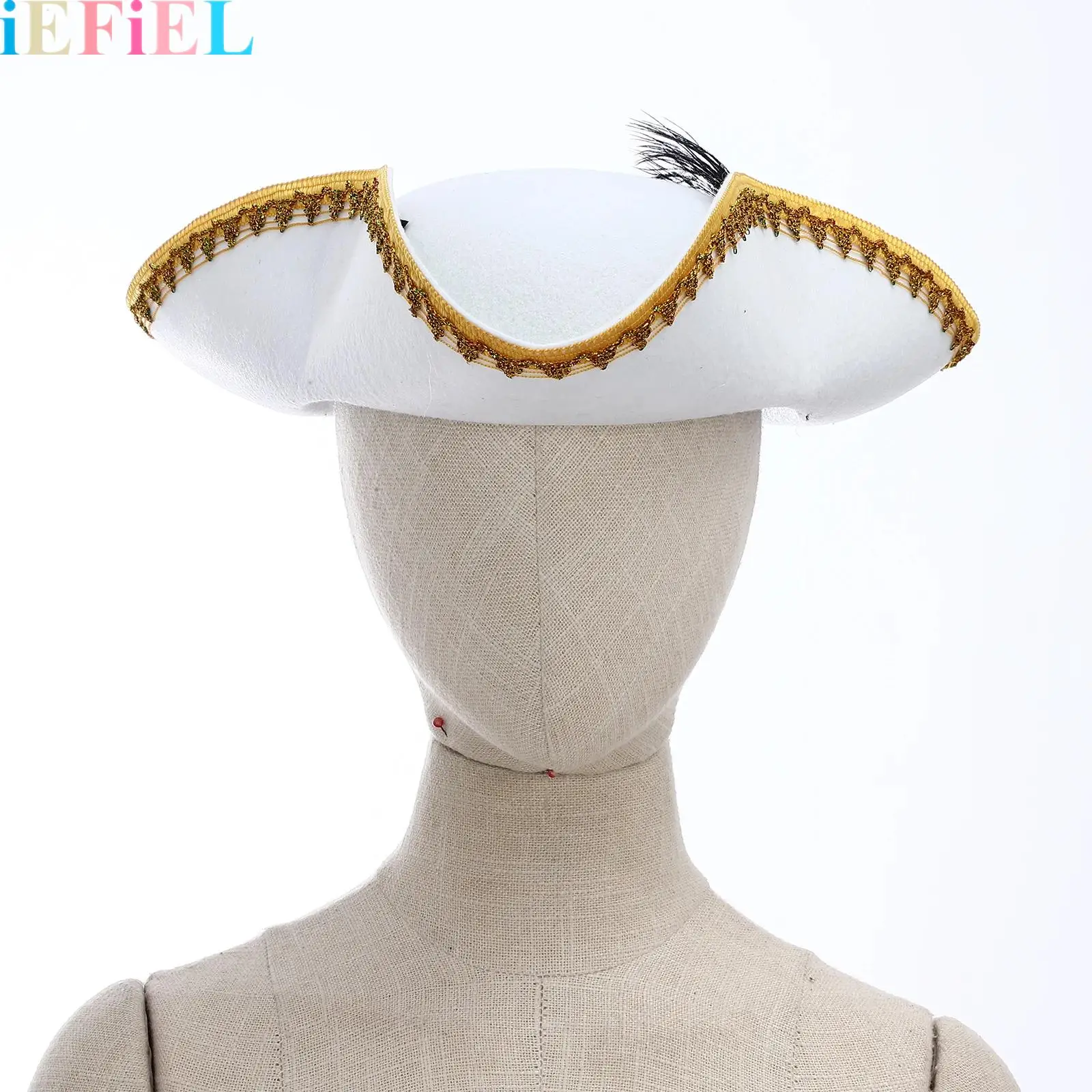 

Halloween Colonial Tricorn Hat Role Play Captain Pirate Hat Metallic Brim Felt Hat Sun Caps Carnival Masquerade Party Dress Up