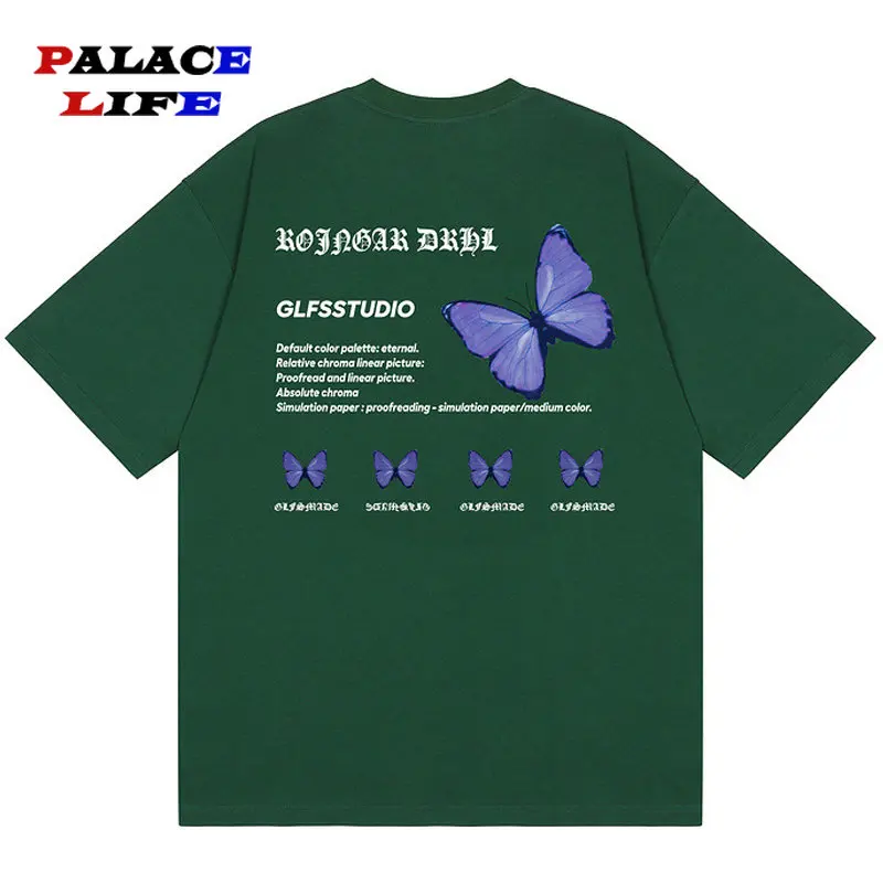 

Футболка Мужская/женская с принтом бабочек, уличная одежда с надписью, Свободный Топ в стиле хип-хоп, хлопковая одежда в стиле оверсайз, зелёная белая, 2023