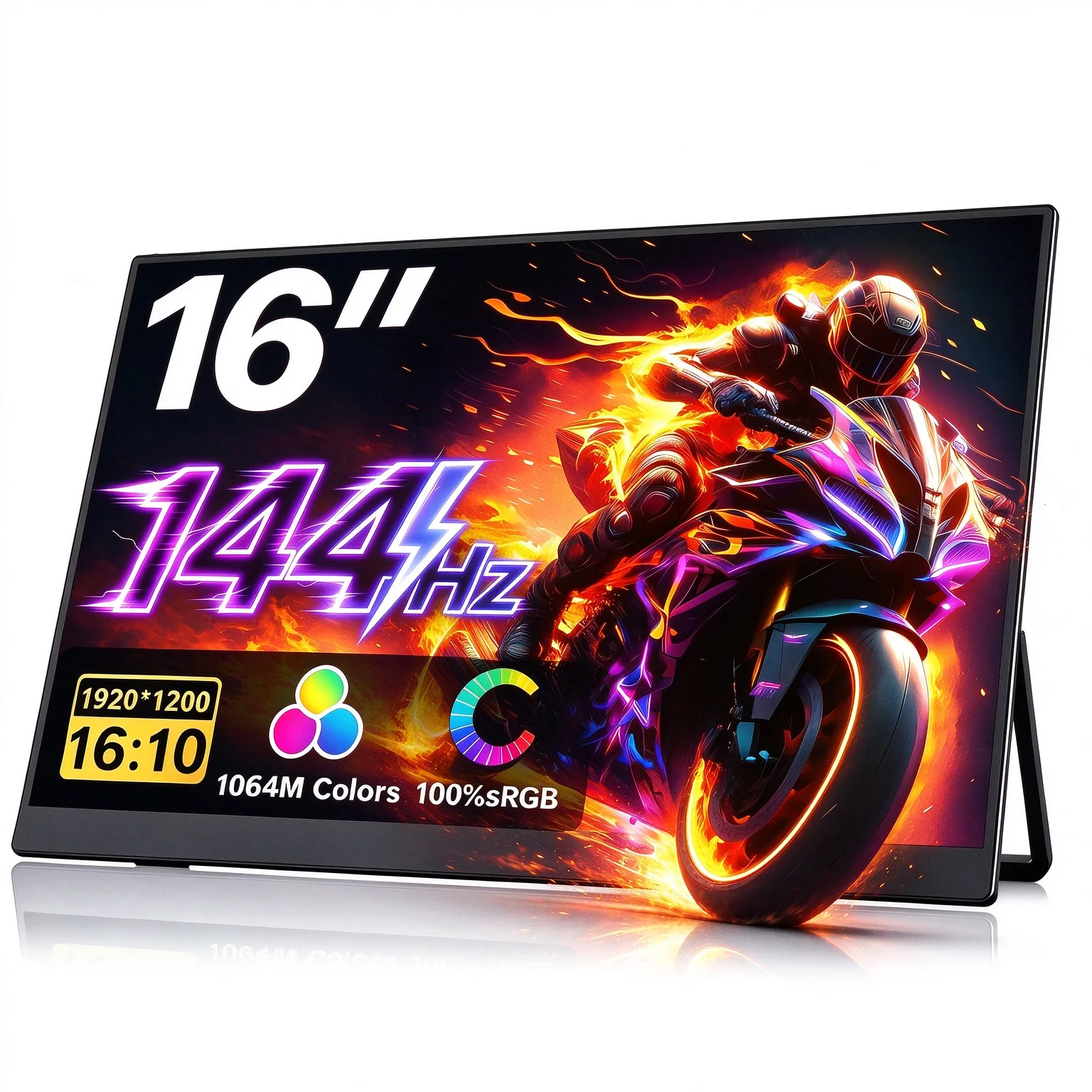 16-Inch 144Hz Portable Monitor 100%SRGB Low-Blue-Light Eye-Care Type-C Mini HDMI Extended Screen Secondary Display for Laptops