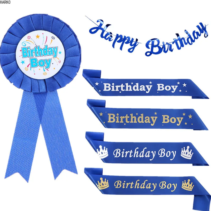 Birthday Party Decorations Blue Pink Birthday Boy Badge Shoulder Sash Gender Reveal Baby Shower Favors Party Decoration Supplies