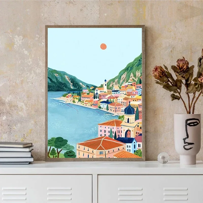 هولندا الزنبق المشارك سانتوريني بوزيتانو إيطاليا أمستردام مدينة السفر ملصق الرسم على لوحات القماش الجدارية يطبع أوروبا ديكور المنزل