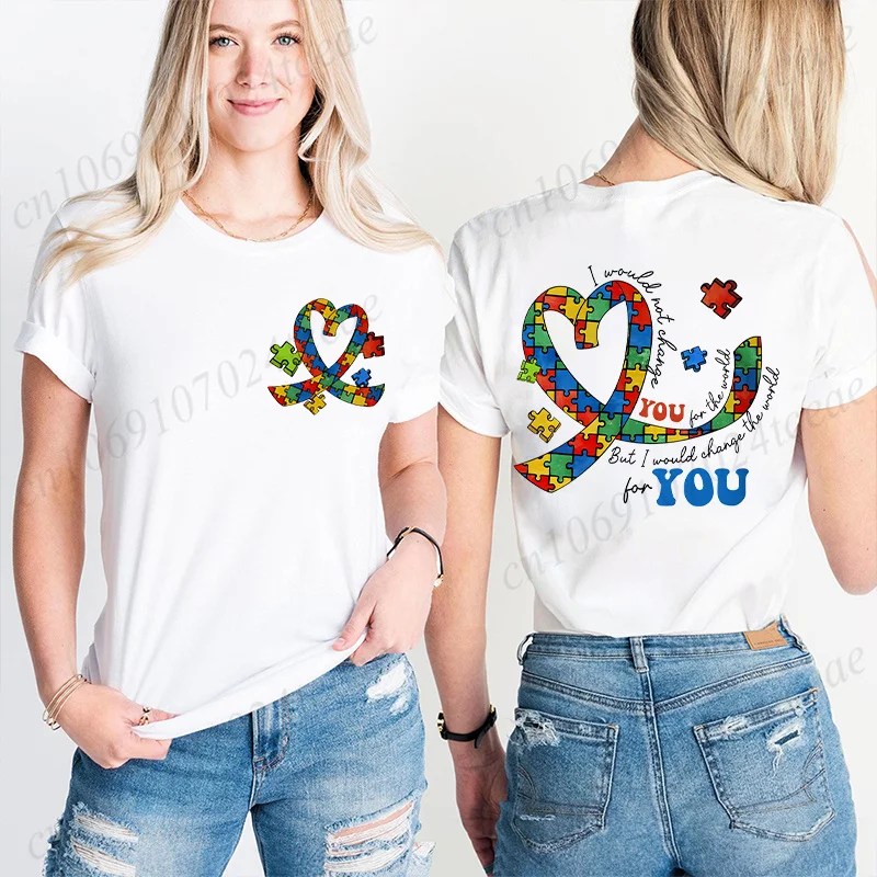 

Autism Awareness Month Women T-Shirt Neurodiversity ADHD Tees Shirt Autism Teacher Mom Gift Short Sleeve Tops Female Clothing