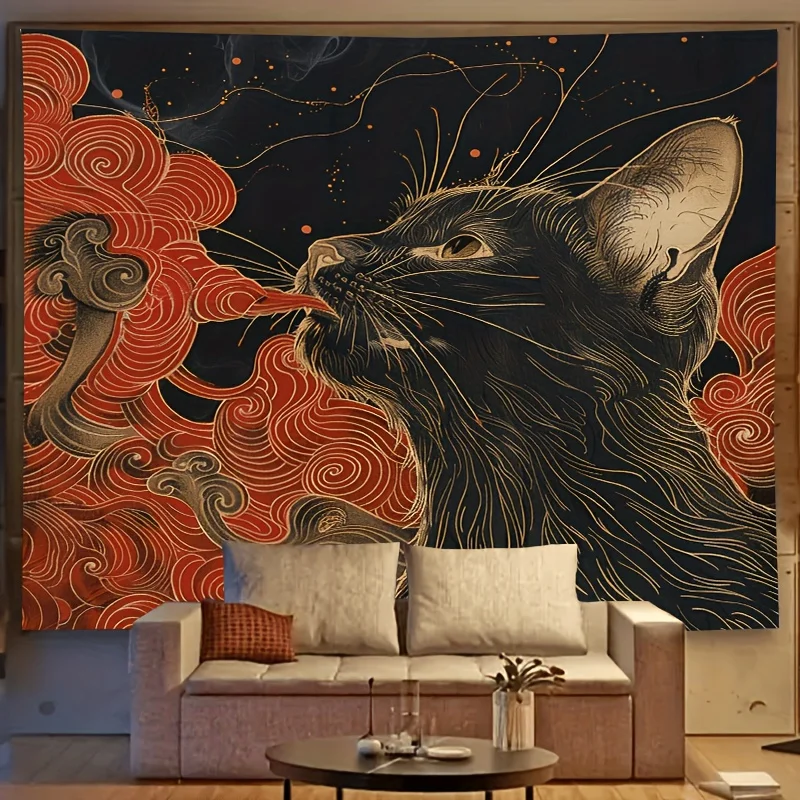 

1pc Black Cat Red Pattern Tapestry - Peach Skin Fabric, Indoor/Outdoor Home/Birthday/Dorm Decor