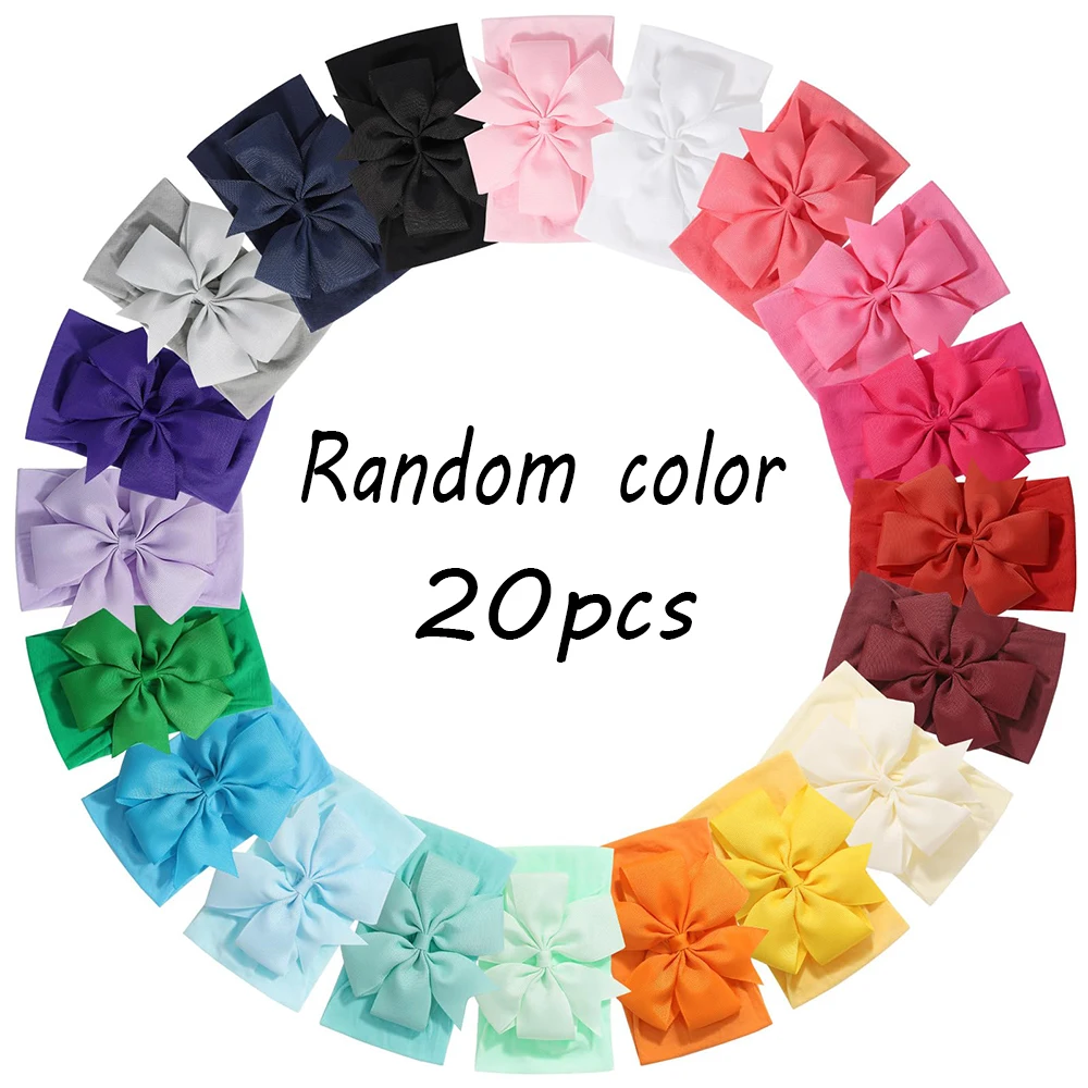 20 Stück Zufällige Farben Große Schleifen-Stirnbänder für Babymädchen, Breiter Nylon-Turban, Neugeborenen-Schleifenkopfbedeckung, Haaraccessoires – Detail 6