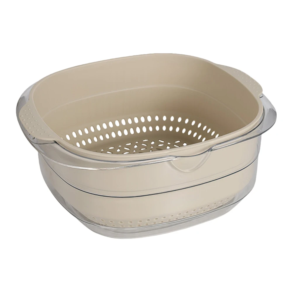 

Plastic Double Layered Kitchen Fruit Vegetable Washing Strainer Bowl Container Food Filtration Soaking Rinsing Storage