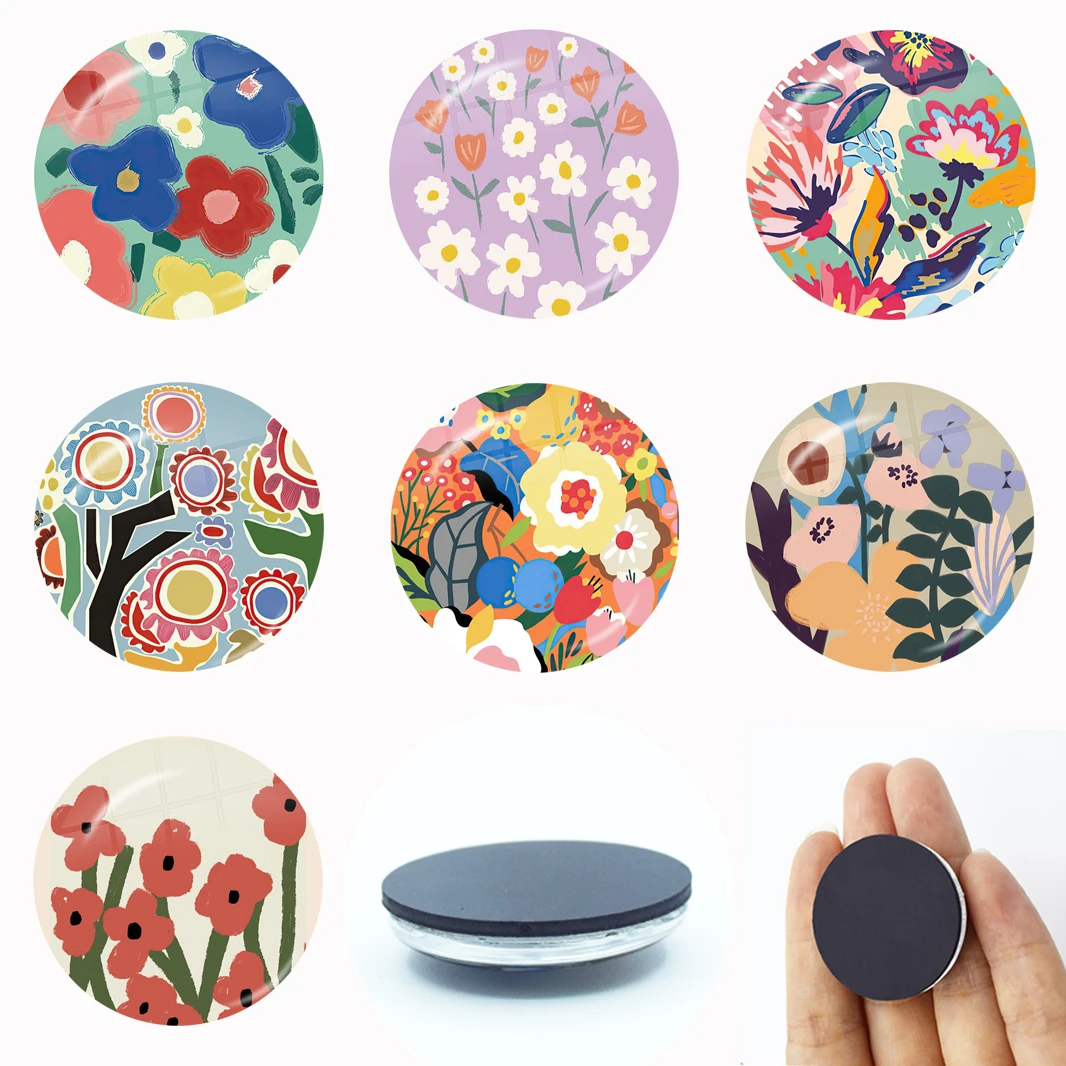 Abstract Flower Pattern Magnet Fridge Stickers Decoration Home Refrigerator Decor Glass Dome Crystal Souvenir