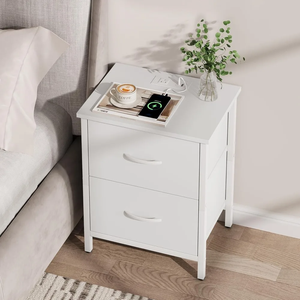 منضدة Vagusicc: طاولة بجانب السرير مع منافذ ومخرج شحن USB، طاولة نهاية قماش ذات درجين #6