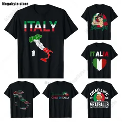 Italia T-Shirt Italy Flag Coat of Arms Tee Shirt Repubblica Italiana Italian Heritage Vintage T Shirt Guys Streetwear Crew Neck