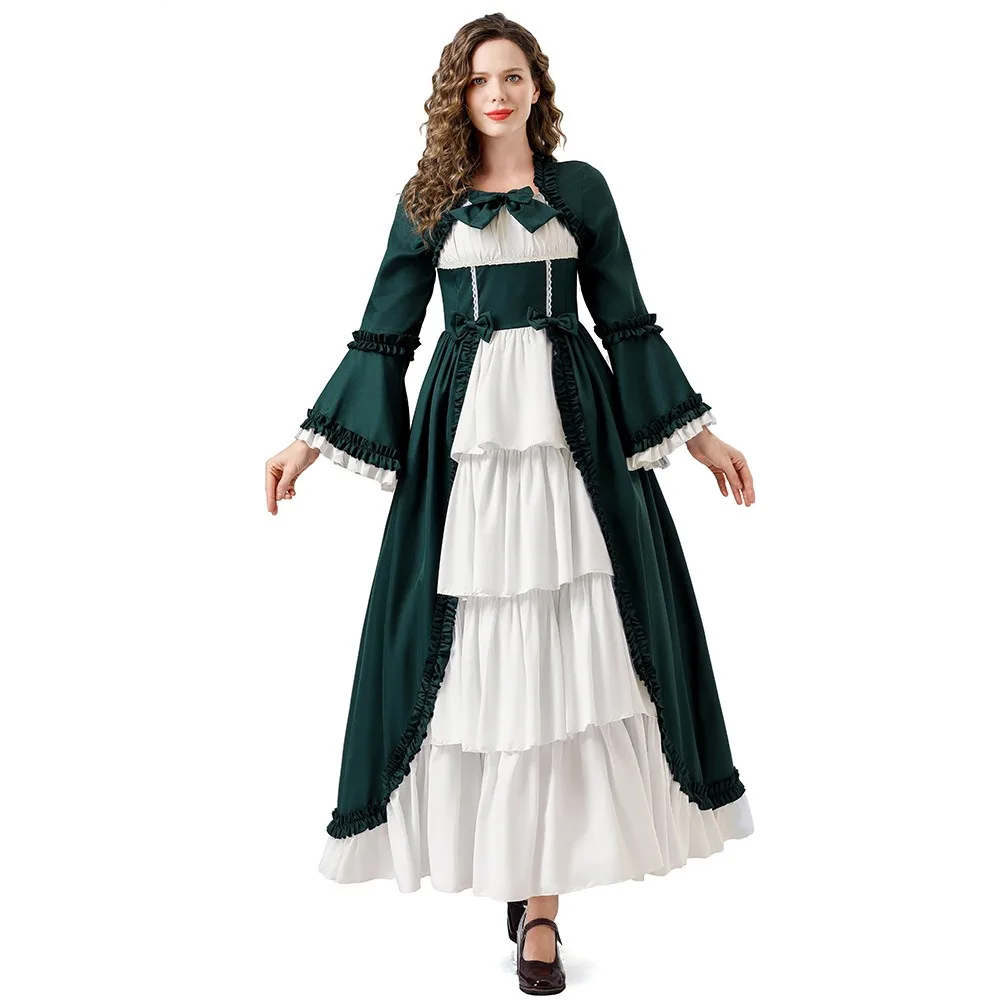 Fantasia de Halloween medieval renascentista adulta – Vestido de princesa retrô euro-americano cortesano multicolorido para reuniões