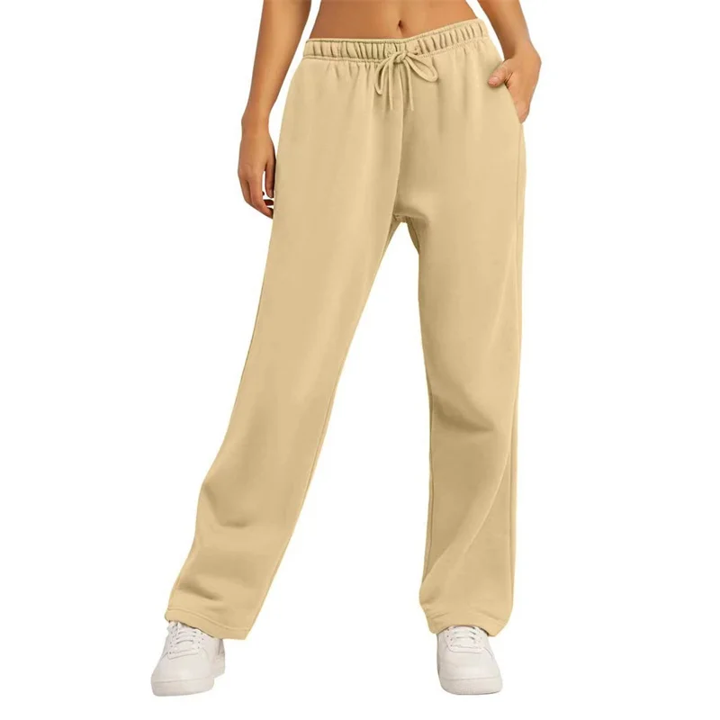 Herbst-Winter Damen Einfarbige Jogginghose, Alltagshose, Damen Weite Hose, Bequeme Lose Hose mit Kordelzug für Damen – Detail 12
