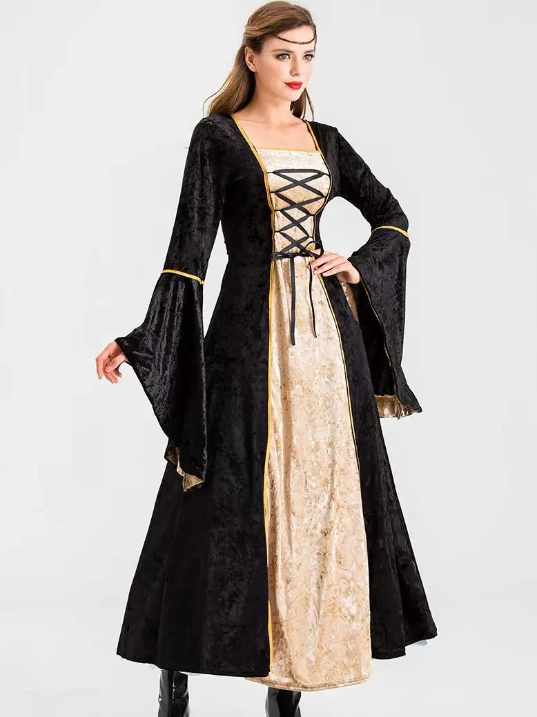 الرجعية المخملية تنورة طويلة لoween القرون الوسطى المحكمة زي جرس Sve زائد حجم المرأة العرقية المرحلة زي ثوب