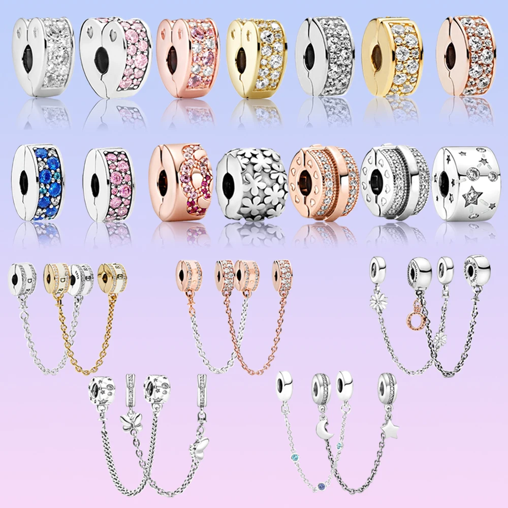 Silver S925 Charms Clasp Clip Stopper Safety Beads Fits Original Pandora Bracelet DIY Fashion Jewelry