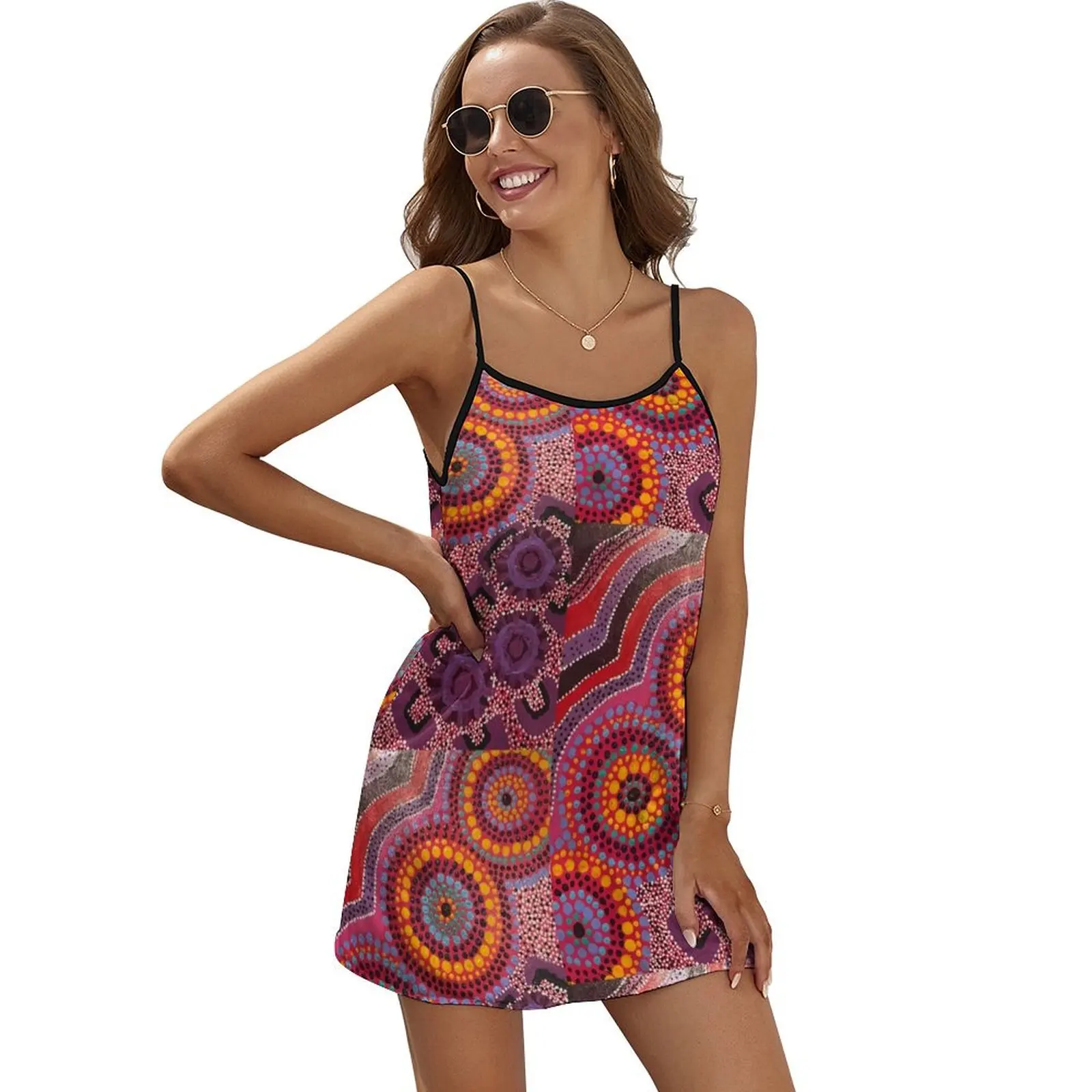 

Aboriginal design - pink learning Sleeveless Dress women's luxury party dress evening dress