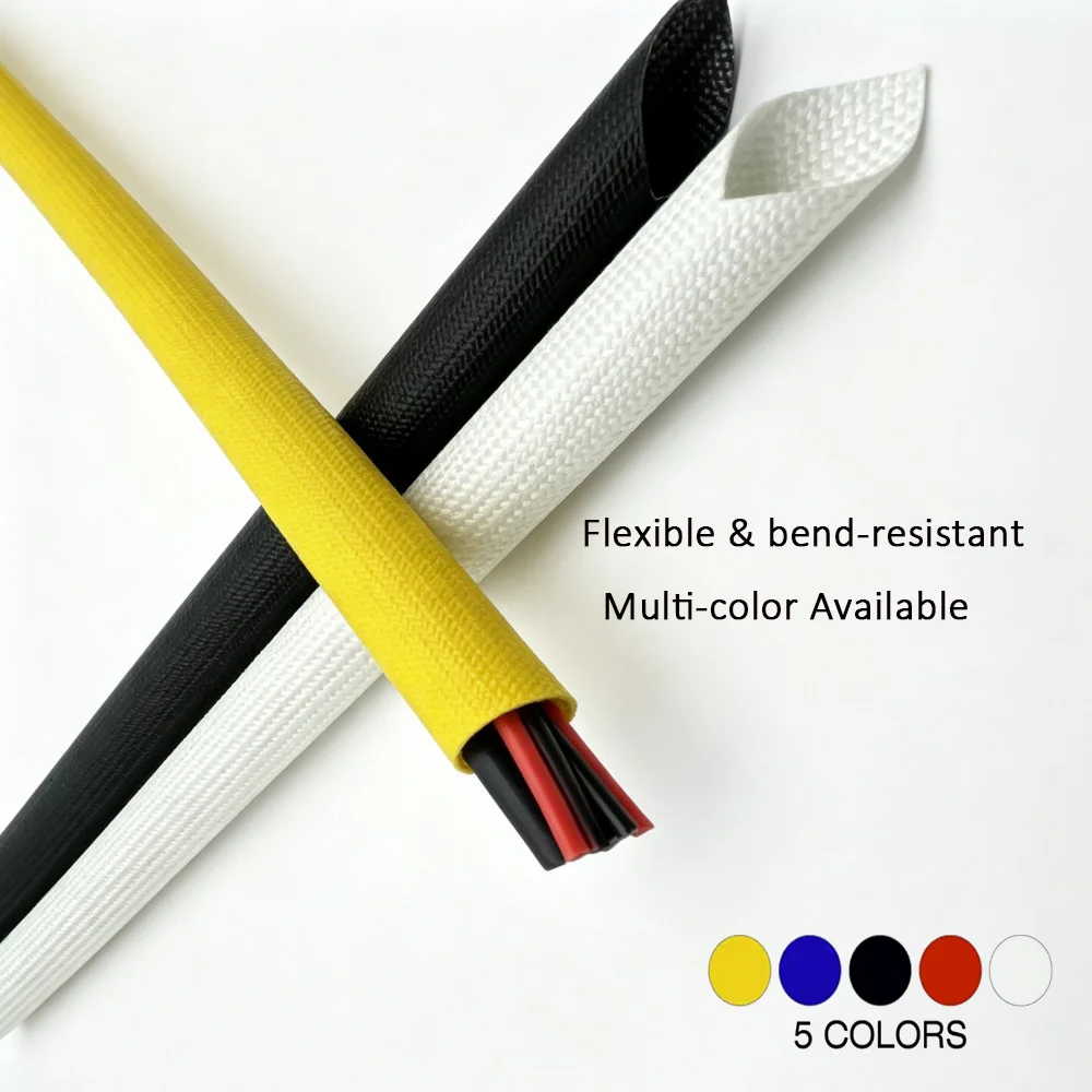 5 Colors Silicone Coated Fiberglass Braided Sleeve ID1~20mm 200 Deg.C High Voltage Insulation Tube for Wiring Cable Protection