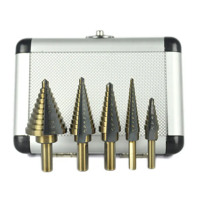 50 Sizes High Quality 5PCS  HSS Cobalt Multiple Hole Step Cone Drill Bit Set Tools Drill Bits With Aluminum Case