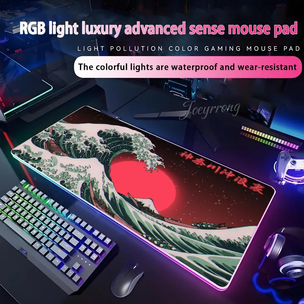

Коврик для мыши Japan Waves для FPS eSports RGB, расширенная игровая клавиатура, светодиодные коврики, большие 1000x500 мм XXL Gamer