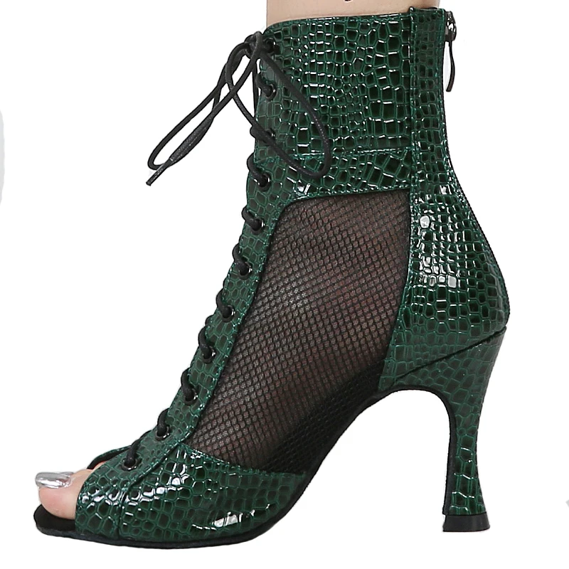 Latin Dance Shoes Women\'s Salsa Tango Ballroom Party High Heel Dance Boots Green Breathable Girls High Top Dance Sneakers