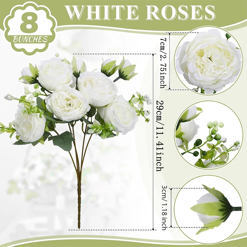 باقة زهور محاكاة الفاوانيا الاصطناعية 5 رأس كبير 2 زهرة برعم صغيرة لقطع مركزية للطاولة ديكور منزلي لحفلات الزفاف #6