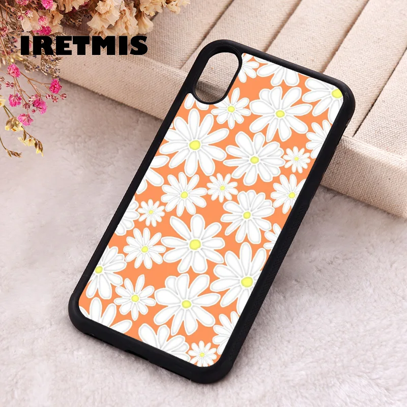 Iretmis Phone Cover Case For iPhone X XS Max XR 11 12 13 PRO MINI 14 15 16 Plus Rubber Bright Happy Daisies Vibrant Orange