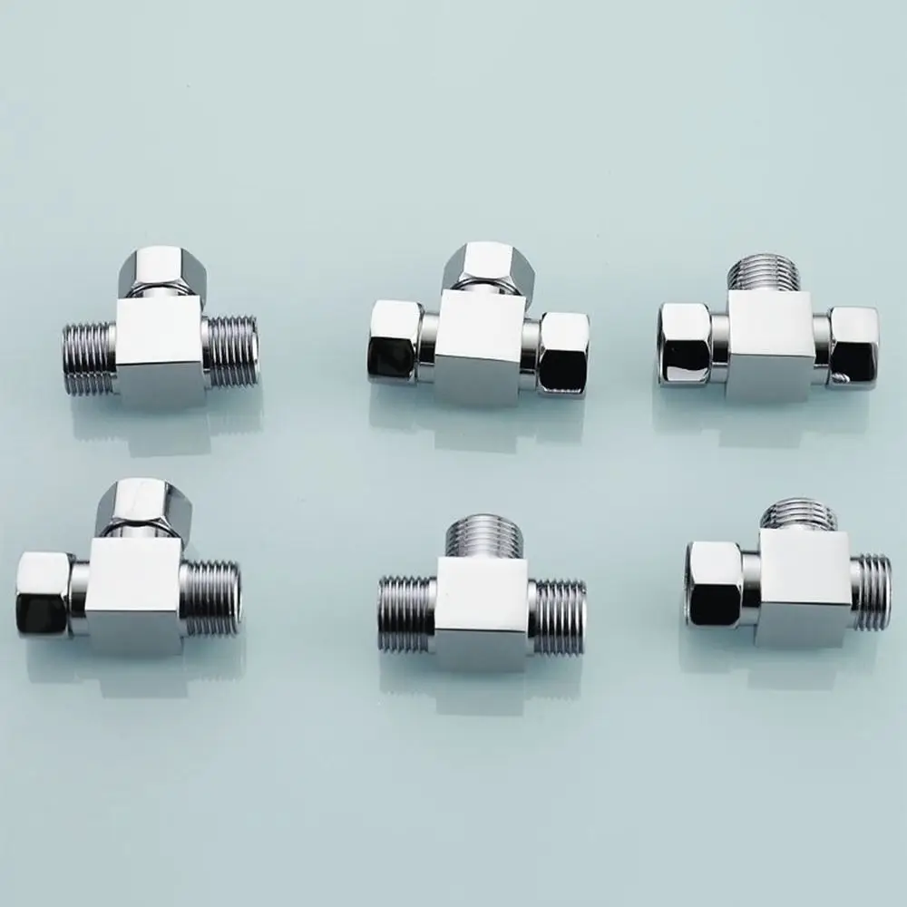 Square Shape T Pipe Fitting Swivel Nut Male Female Thread Water Splitter Metal Chrome Finish Three Way Valve
