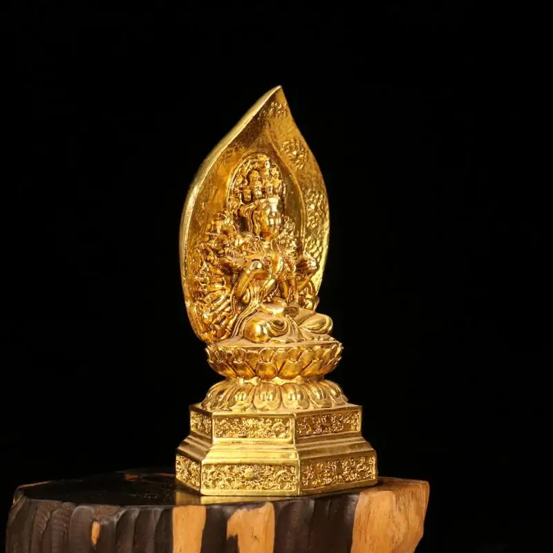 Tibet Buddhism Thousand-Hand Bodhisattva Statue - Handcrafted Brass with Beautiful Gilding