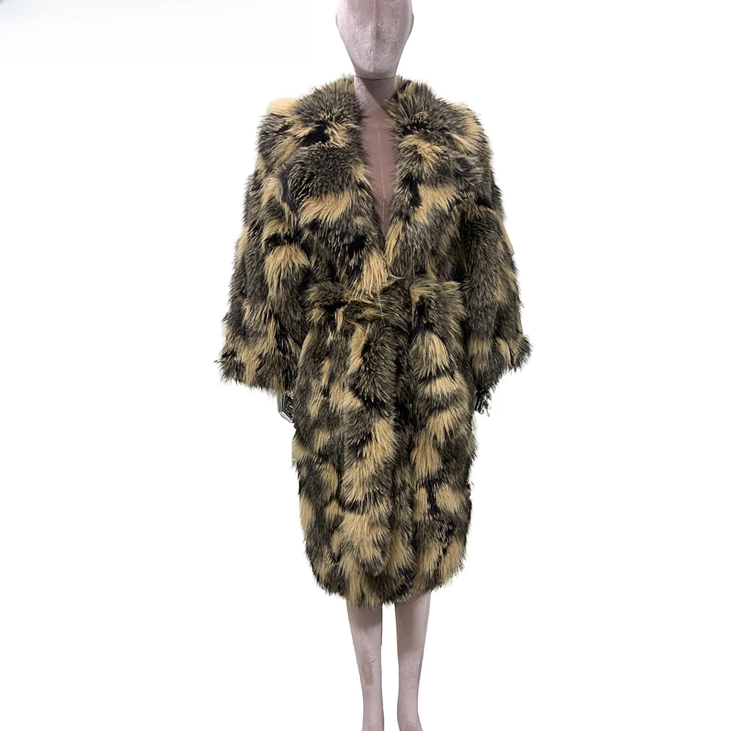 Elegant Nerazzurri Faux Fur Coat Young Style Women's Mid-Length Thick Fluffy Eco-friendly Luxury Outerwear Long Sleeve Elegant