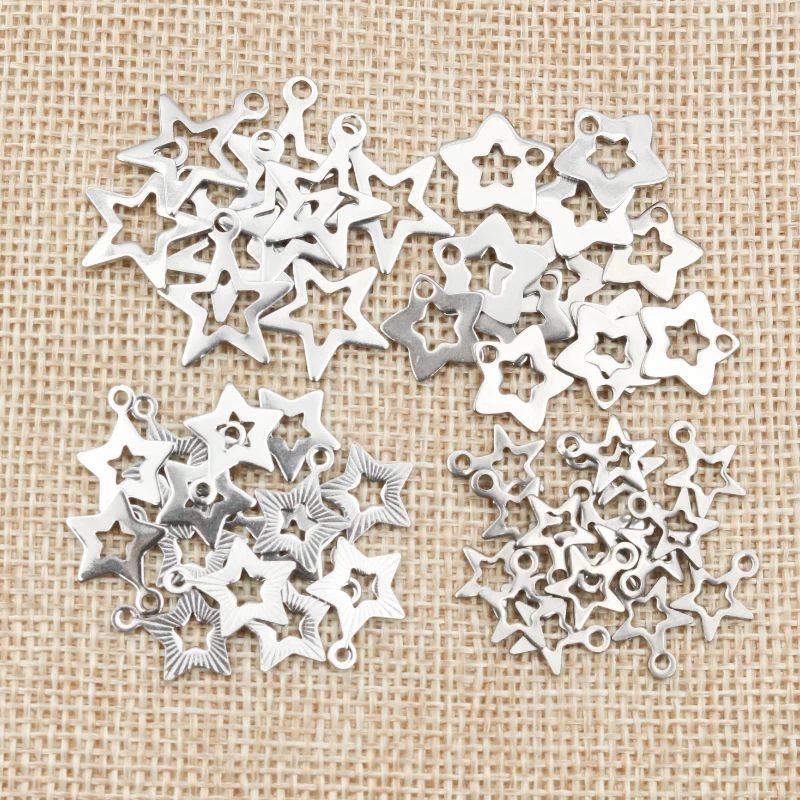 30pc/lot Hollow Charms 316 Stainless Steel five-pointed star Hollow Cute for necklace pendant charms diy jewelry making