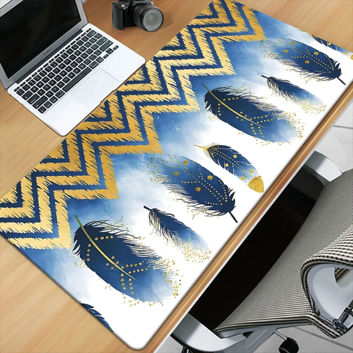 1Pc Blue Feather XXL Gaming Mouse Pad Non Slip Rubber Base Large Desk Mat Multi Functional Office Computer Decor Pad