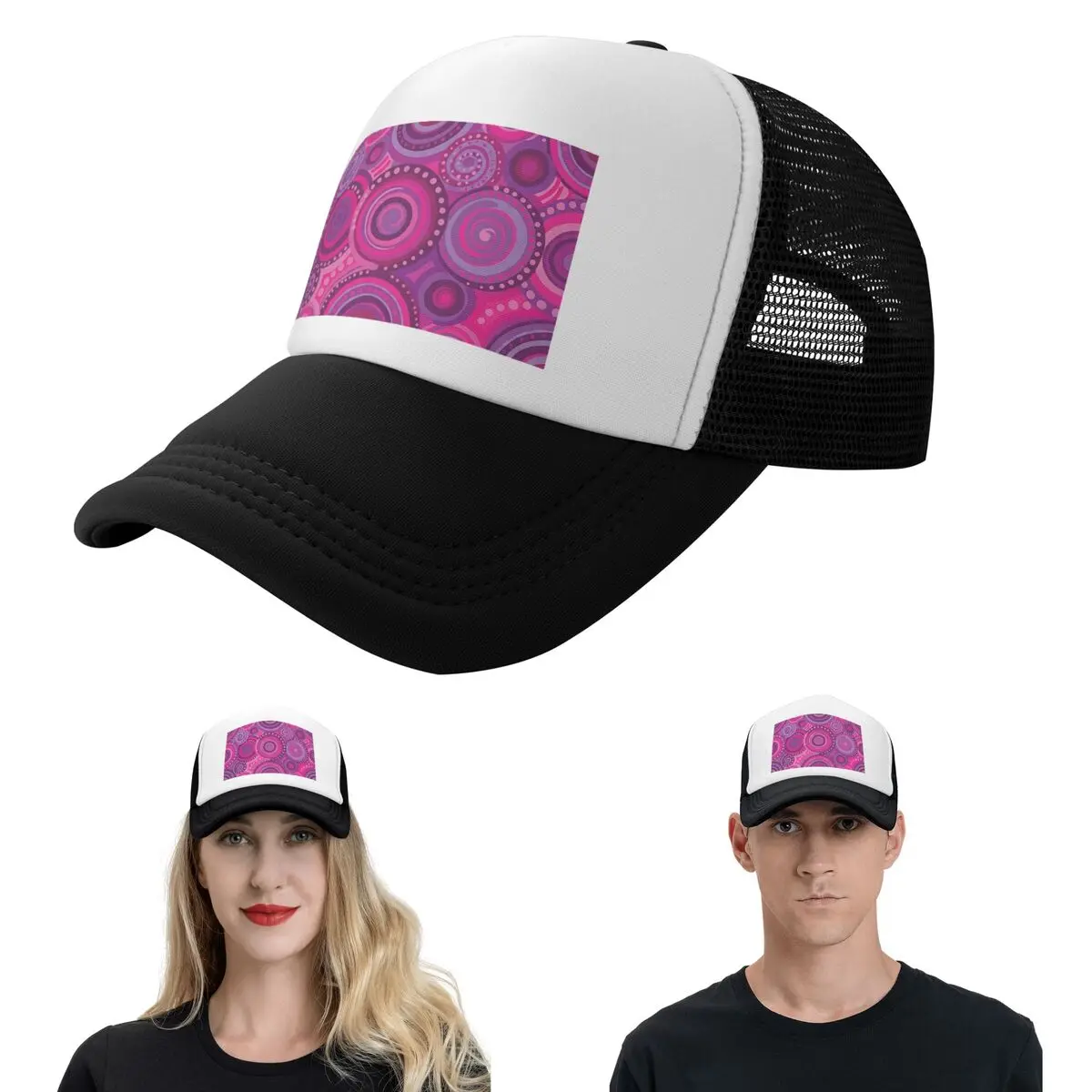 Magenta And Violet Concentric Swirl Cap Casual Mesh Baseball Caps Adjustable Hat Hip Hop Summer Unisex Baseball Hats