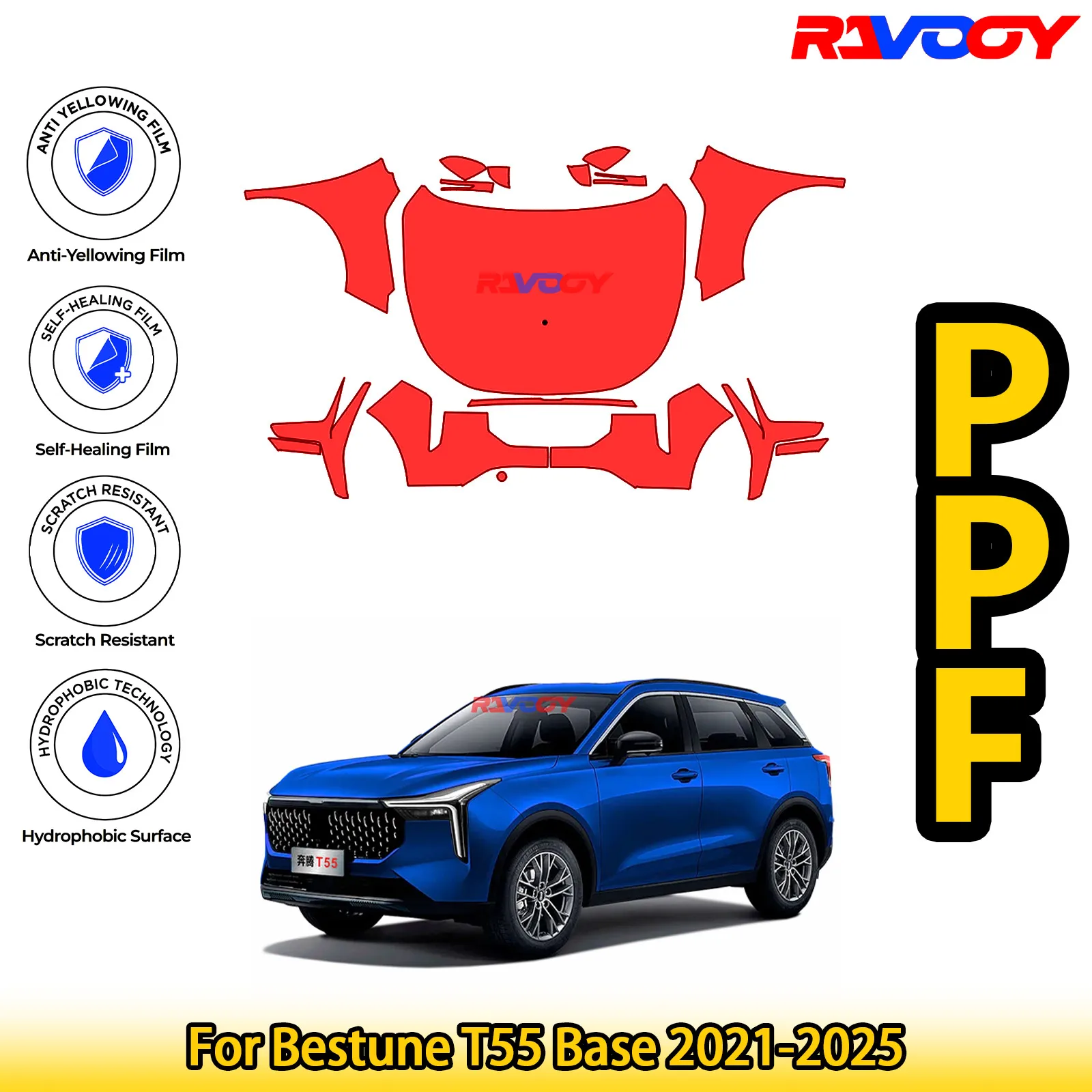 

For Bestune T55 Base 2021-2025 Glossy Matte Black Precut front PPF Kit Paint Protection Film