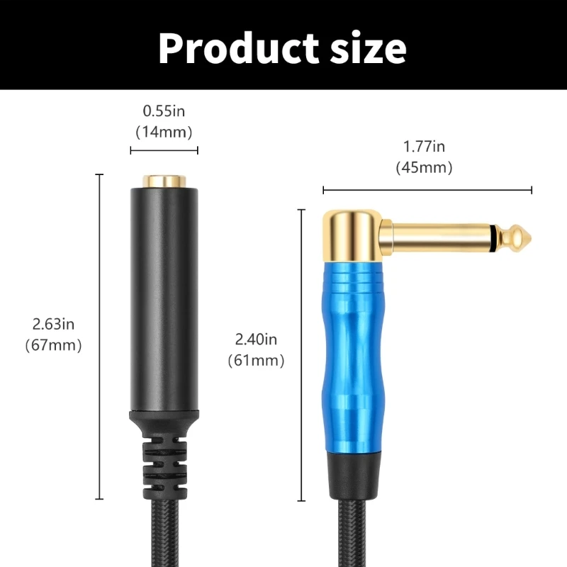 QX2B 6,35 mm 1/4 pulgadas a 6,35 mm Cable adaptador micrófonos 90° 6,35 mm Cable convertidor