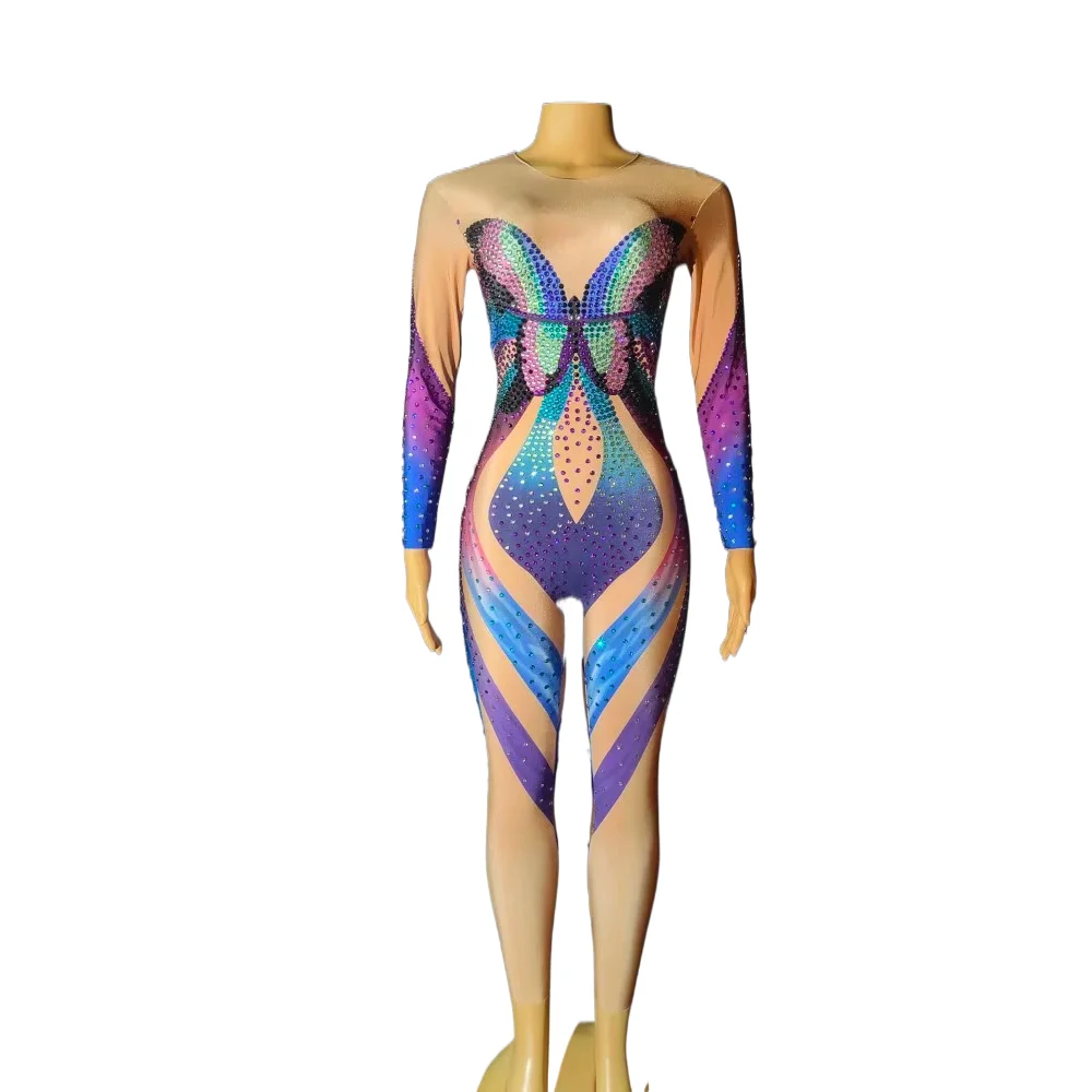 

Car Model Runway, Hanging Ring, Acrobatic Women's Song DJ, Diamond Butterfly Print, One Piece Adult Stage Performance Suit