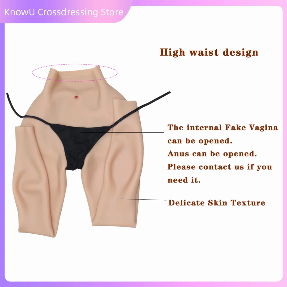 KnowU Fake Vagina Silicone Long Pant Cosplay Costumes Vagina Panties for Drag Queen Crossdresser Transgender