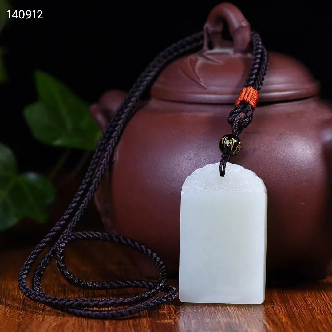 Natural 100% real hetian jade pendant necklace hand-carved Ping An Card necklaces pendants man woman jade jewelry Bless peace