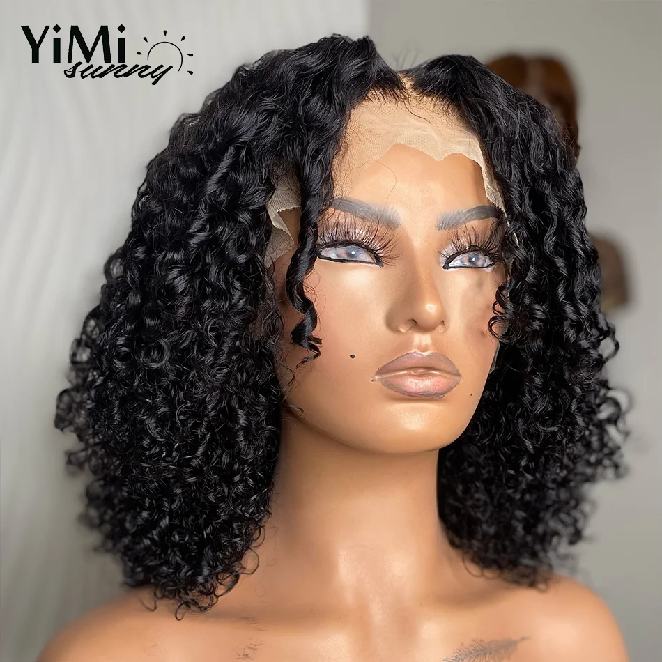 

4B 4C Indian Curly Lace Front Human Hair Wigs For Woman Virgin Mongolian Spiral Pixie Curl 4x4 Lace Closure Wig 200% Yimisunny