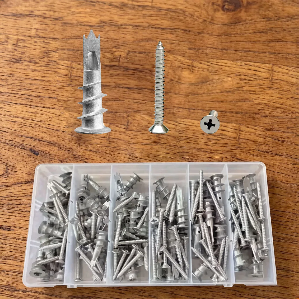 100Pcs/120Pcs Metal Drywall Anchor with Screw Kit for Gypsum Board Hollow Wall Expansion Screw Drywall Bolt Wall Plug with Screw