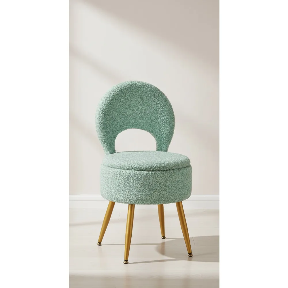 

Velvet Vanity Stool with Storage, Folding Backrest & Sherpa Seat, Footrest Ottoman for Bedroom, Living Room